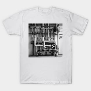 industrial pipes form a fantastic graphic pattern in black and white T-Shirt